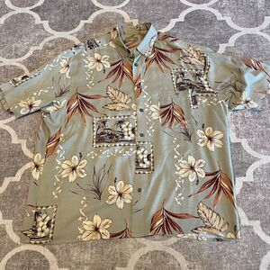 Natural issue 100% viscose tropical Hawaiian button down shirt size xl floral
